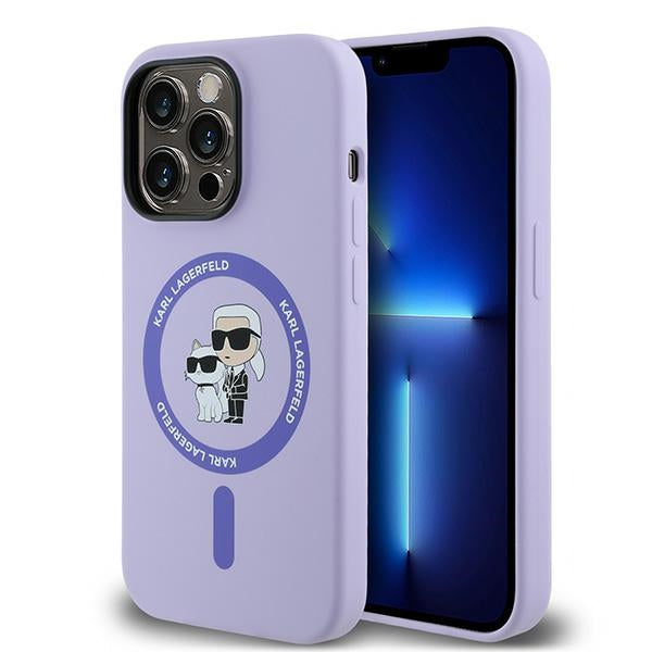 Θήκη MagSafe για Apple iPhone 14 Pro, Karl Lagerfeld, Silicone Ring Karl & Choupette, Μοβ