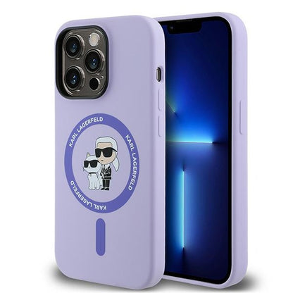 Θήκη MagSafe για Apple iPhone 14 Pro, Karl Lagerfeld, Silicone Ring Karl & Choupette, Μοβ