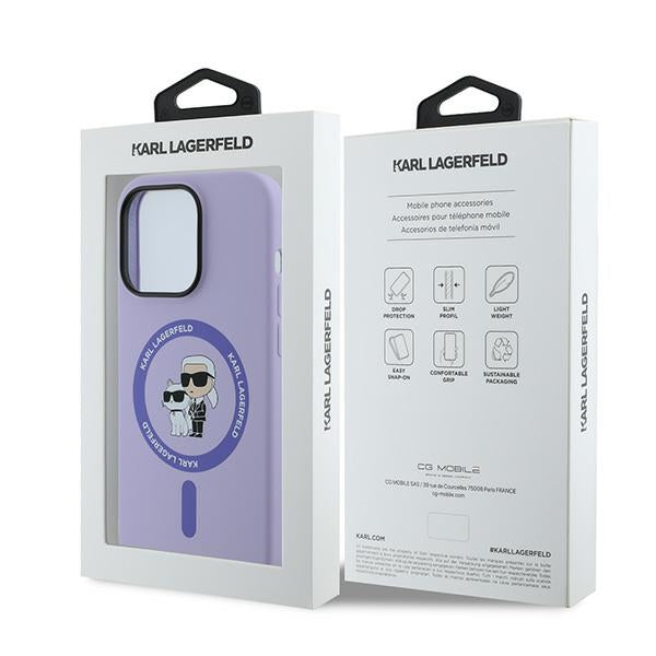 Θήκη MagSafe για Apple iPhone 14 Pro, Karl Lagerfeld, Silicone Ring Karl & Choupette, Μοβ