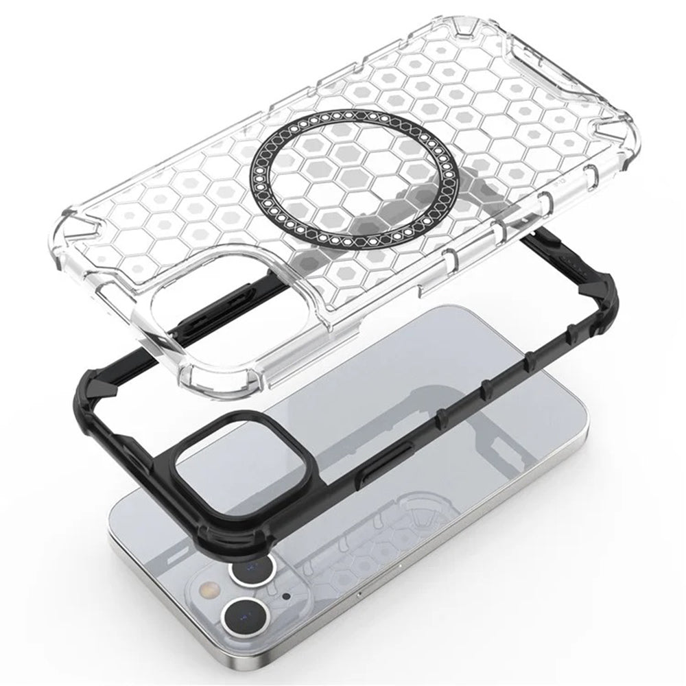 MagSafe Case for Apple iPhone 14, Techsuit, HoneyComb Shield, White
