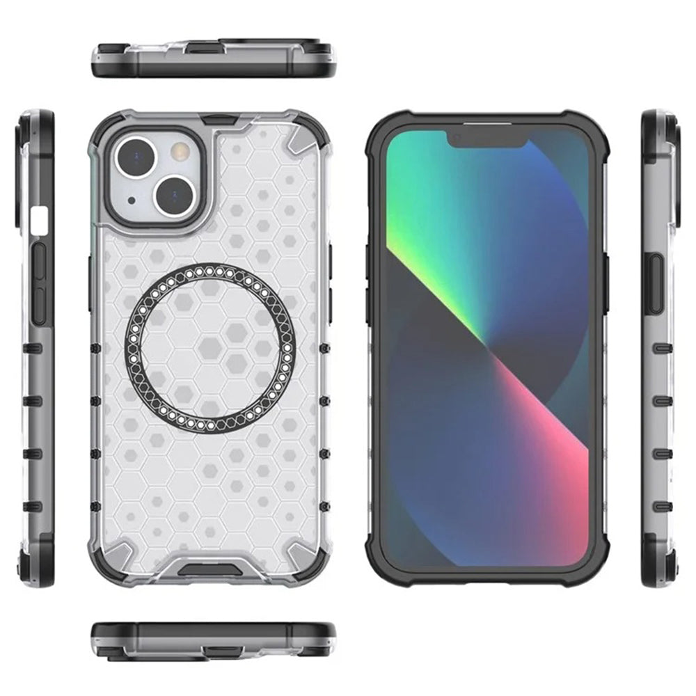 MagSafe Case for Apple iPhone 14, Techsuit, HoneyComb Shield, White