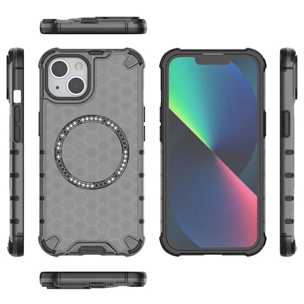 MagSafe Case for Apple iPhone 14, Techsuit, HoneyComb Shield, Black