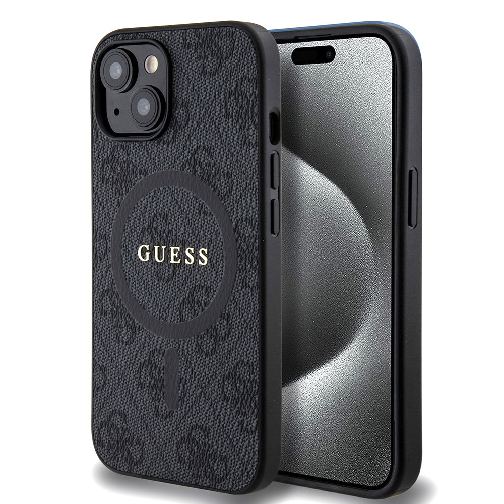 MagSafe Case for Apple iPhone 15, Guess, 4G Ring Classic Logo, Black