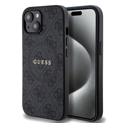 MagSafe Case for Apple iPhone 15, Guess, 4G Ring Classic Logo, Black