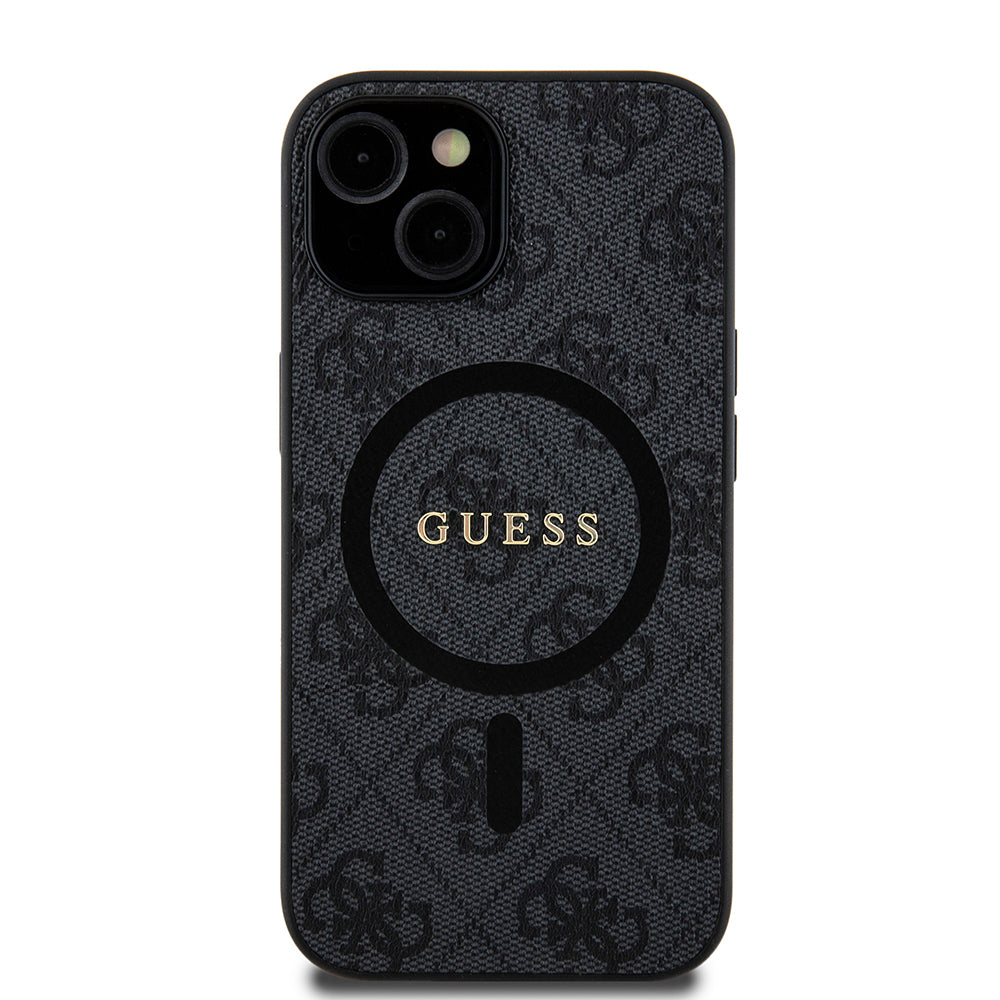 MagSafe Case for Apple iPhone 15, Guess, 4G Ring Classic Logo, Black