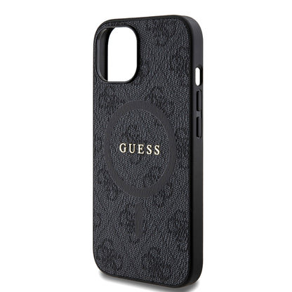 MagSafe Case for Apple iPhone 15, Guess, 4G Ring Classic Logo, Black