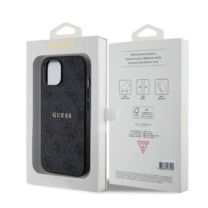 MagSafe Case for Apple iPhone 15, Guess, 4G Ring Classic Logo, Black