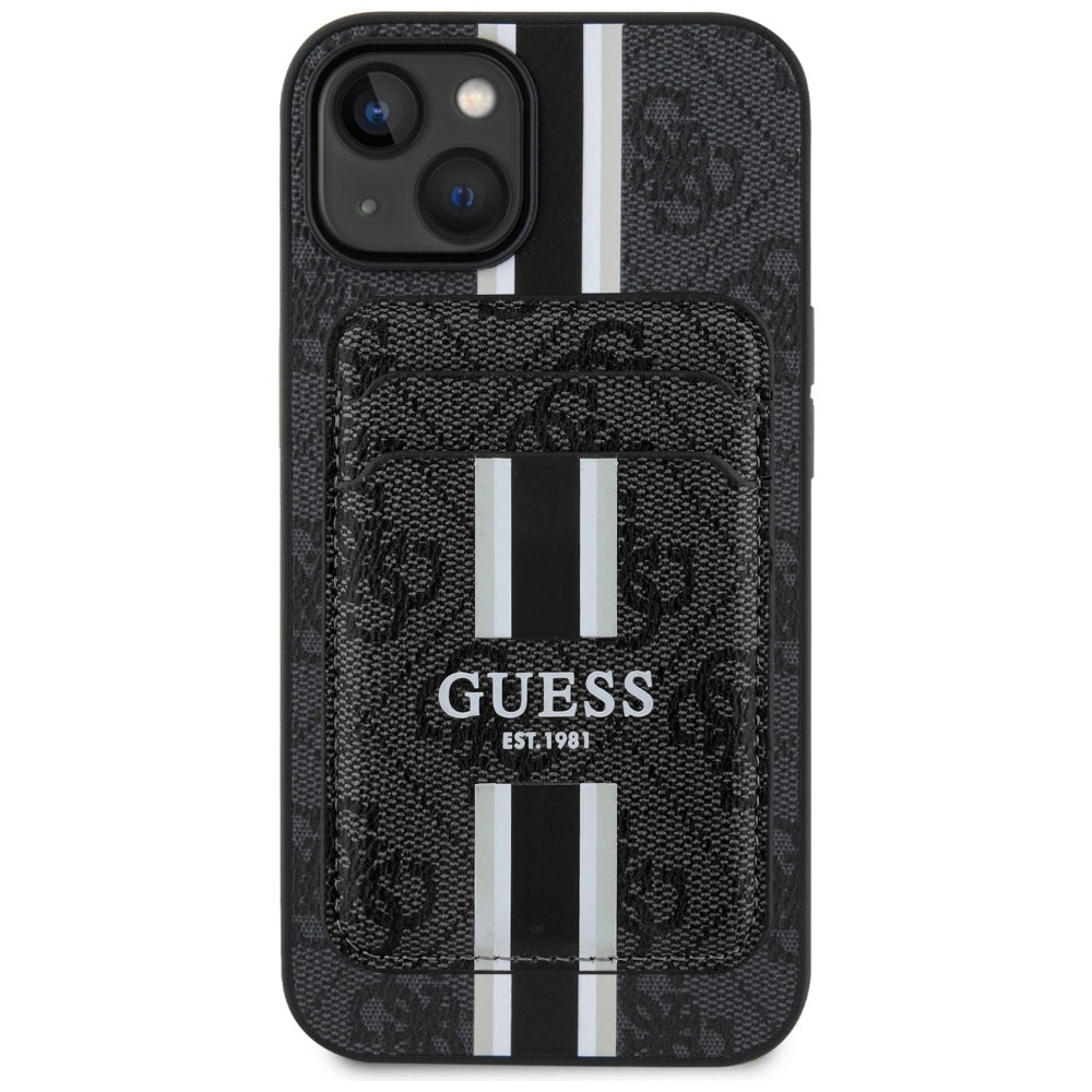 MagSafe Case for Apple iPhone 15, Guess, Cardslot 4G Stripes, Black