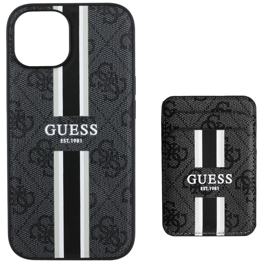MagSafe Case for Apple iPhone 15, Guess, Cardslot 4G Stripes, Black