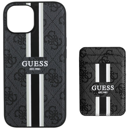 MagSafe Case for Apple iPhone 15, Guess, Cardslot 4G Stripes, Black