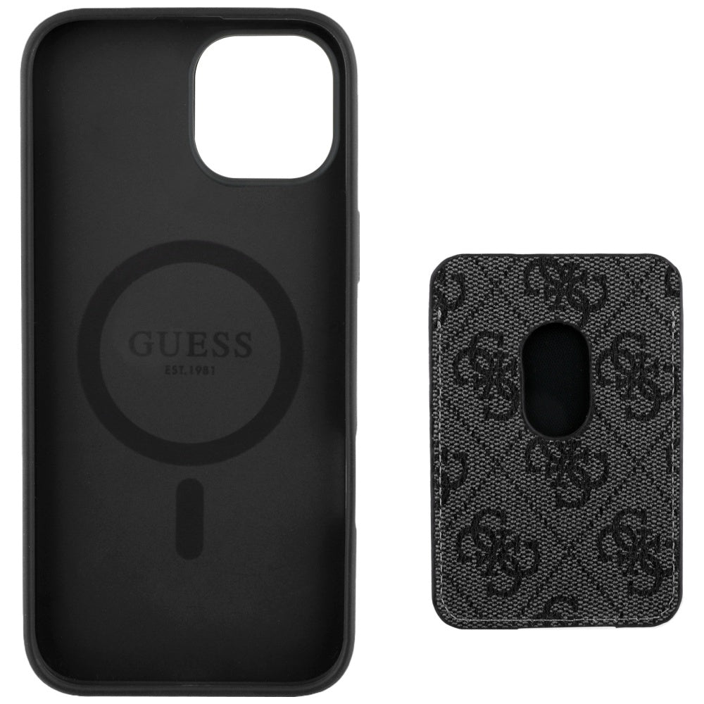 MagSafe Case for Apple iPhone 15, Guess, Cardslot 4G Stripes, Black