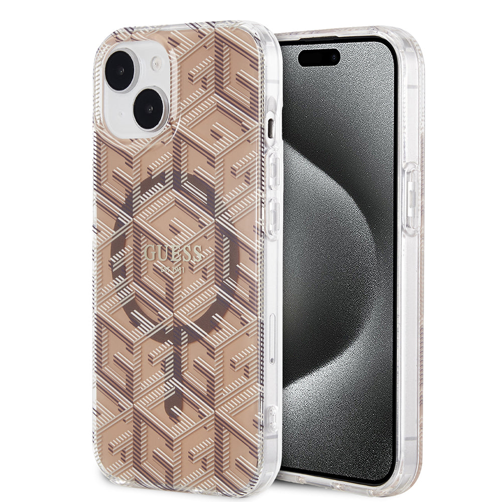 Θήκη MagSafe για Apple iPhone 15, Guess, IML Gcube, Καφέ