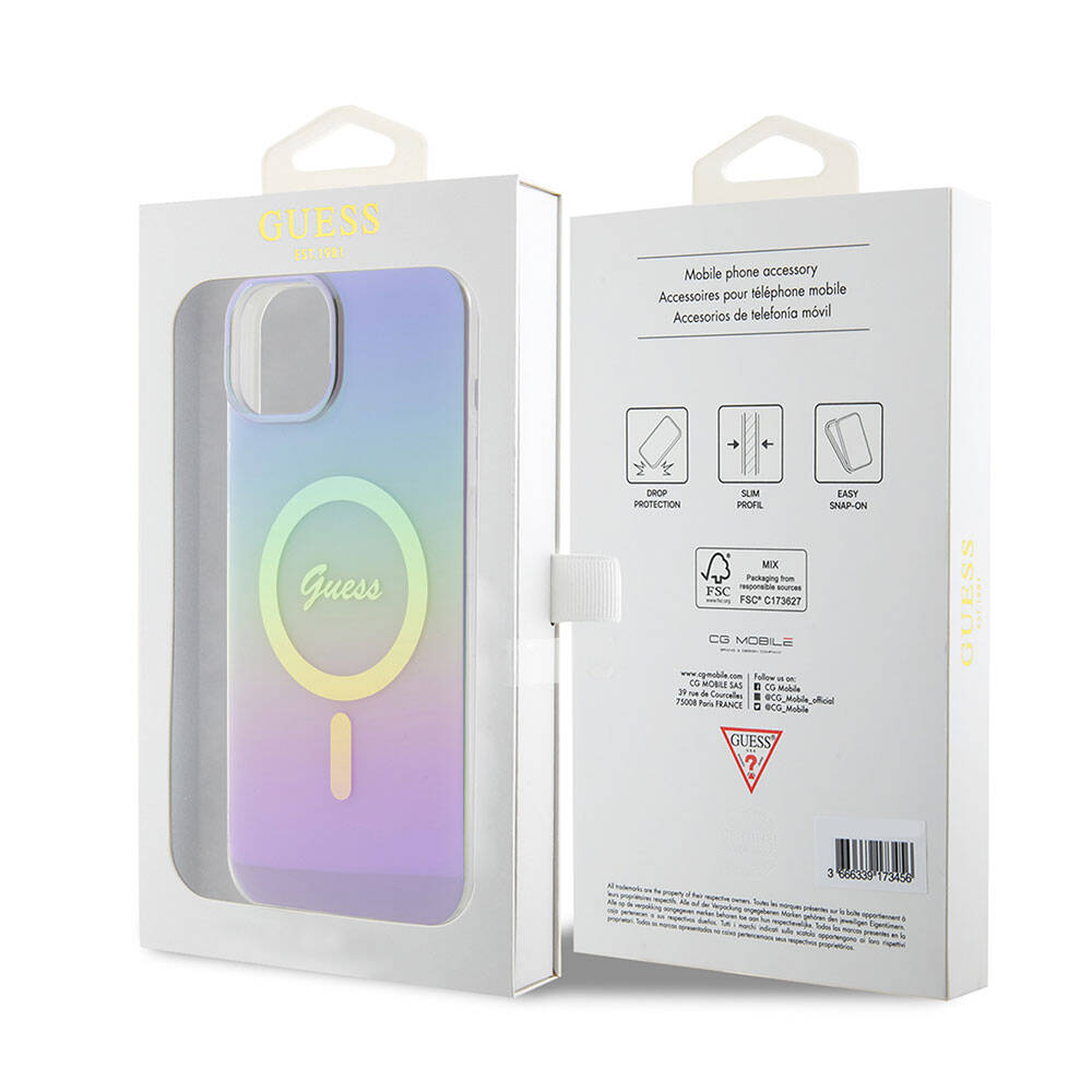 MagSafe Case for Apple iPhone 15, Guess, IML Iridescent, Purple