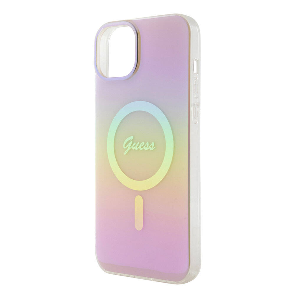 Θήκη MagSafe για Apple iPhone 15, Guess, IML Iridescent Script, Ροζ