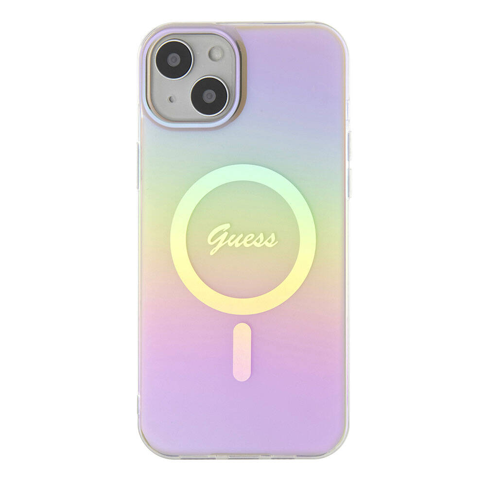 Θήκη MagSafe για Apple iPhone 15, Guess, IML Iridescent Script, Ροζ