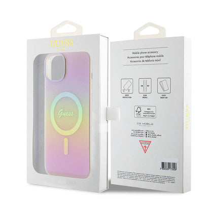 Θήκη MagSafe για Apple iPhone 15, Guess, IML Iridescent Script, Ροζ