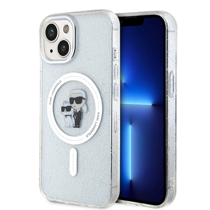Θήκη MagSafe για Apple iPhone 15, Karl Lagerfeld, Glitter Karl & Choupette, Διαφανής
