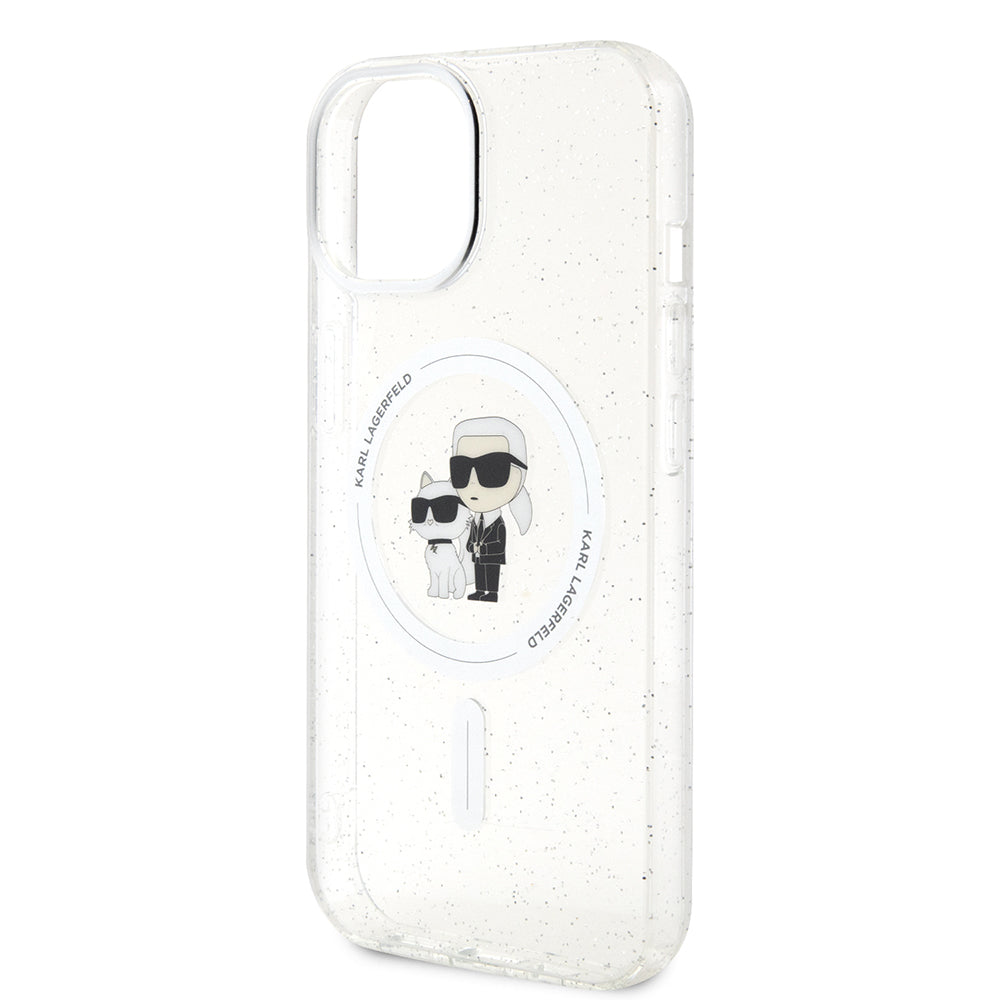 Θήκη MagSafe για Apple iPhone 15, Karl Lagerfeld, Glitter Karl & Choupette, Διαφανής