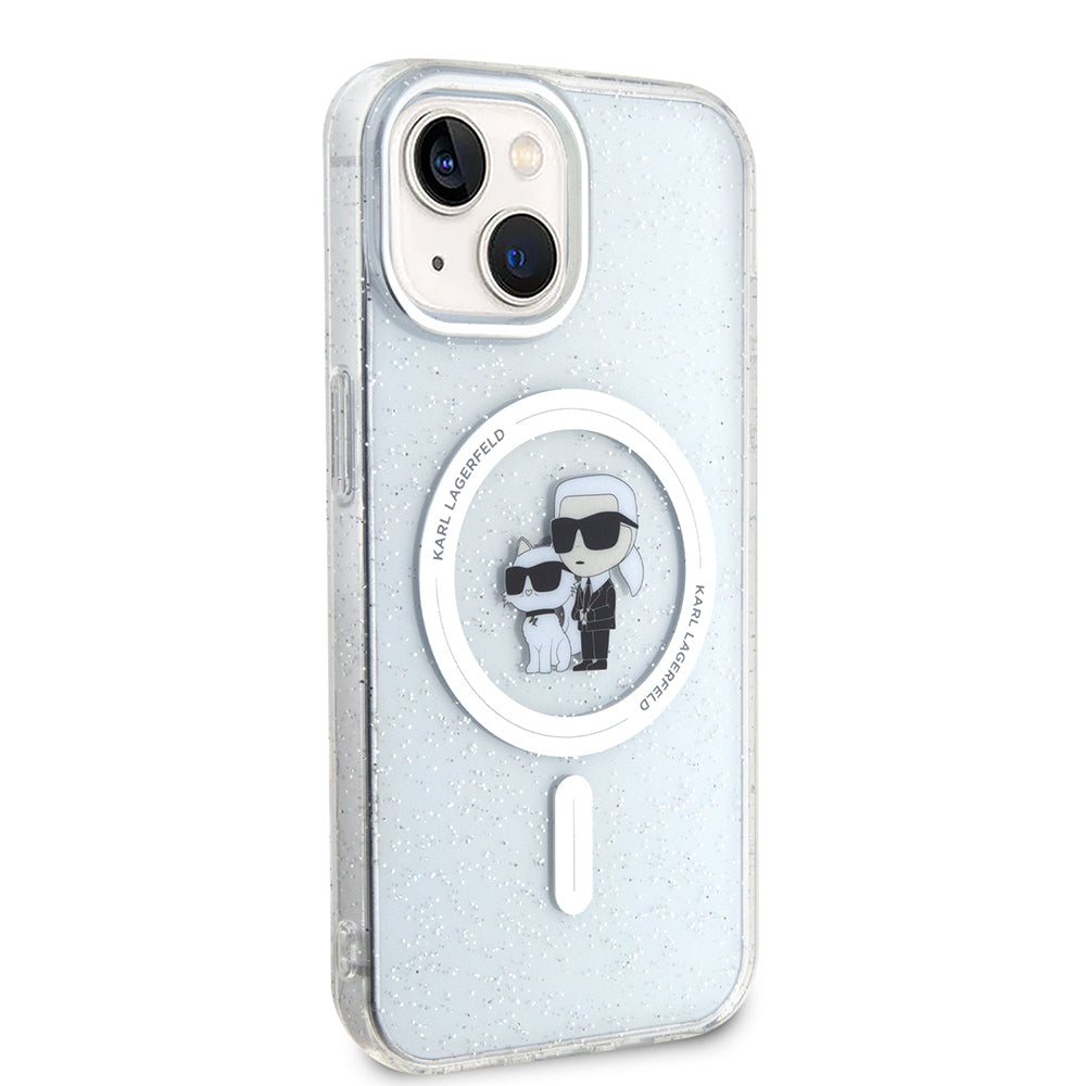 Θήκη MagSafe για Apple iPhone 15, Karl Lagerfeld, Glitter Karl & Choupette, Διαφανής