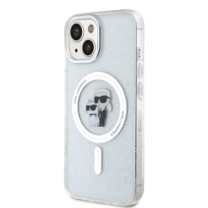 Θήκη MagSafe για Apple iPhone 15, Karl Lagerfeld, Glitter Karl & Choupette, Διαφανής