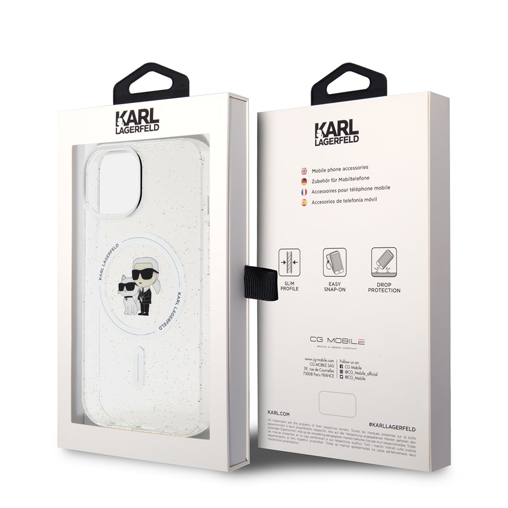 Θήκη MagSafe για Apple iPhone 15, Karl Lagerfeld, Glitter Karl & Choupette, Διαφανής
