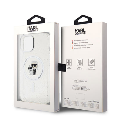 Θήκη MagSafe για Apple iPhone 15, Karl Lagerfeld, Glitter Karl & Choupette, Διαφανής