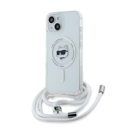 Θήκη MagSafe για Apple iPhone 15, Karl Lagerfeld, IML Crossbody Choupette's Head with Strap, Διάφανη
