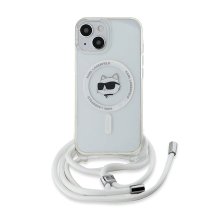 Θήκη MagSafe για Apple iPhone 15, Karl Lagerfeld, IML Crossbody Choupette's Head with Strap, Διάφανη