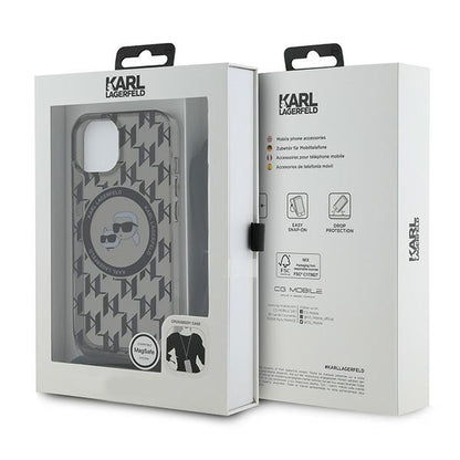 Θήκη MagSafe για Apple iPhone 15, Karl Lagerfeld, IML Crossbody Monogram Karl & Choupette's Heads, Μαύρη