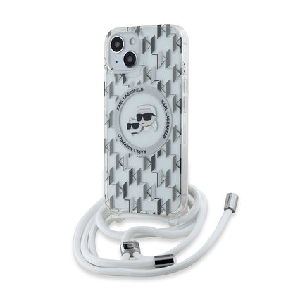 Θήκη MagSafe για Apple iPhone 15, Karl Lagerfeld, IML Crossbody Monogram Karl & Choupette's Heads, Διαφανής