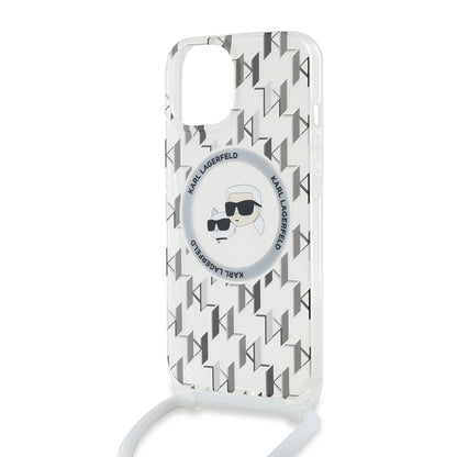 Θήκη MagSafe για Apple iPhone 15, Karl Lagerfeld, IML Crossbody Monogram Karl & Choupette's Heads, Διαφανής