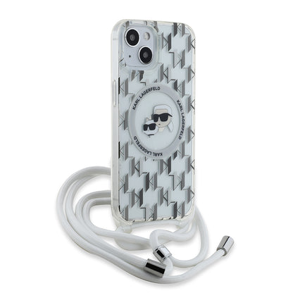 Θήκη MagSafe για Apple iPhone 15, Karl Lagerfeld, IML Crossbody Monogram Karl & Choupette's Heads, Διαφανής