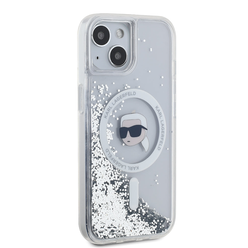 Θήκη MagSafe για Apple iPhone 15, Karl Lagerfeld, Liquid Glitter Karl's Head, Διαφανής
