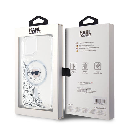 Θήκη MagSafe για Apple iPhone 15, Karl Lagerfeld, Liquid Glitter Karl's Head, Διαφανής
