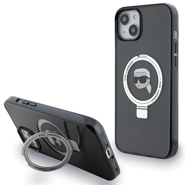 Θήκη MagSafe για Apple iPhone 15, Karl Lagerfeld, Ring Stand Karl's Head, Μαύρη