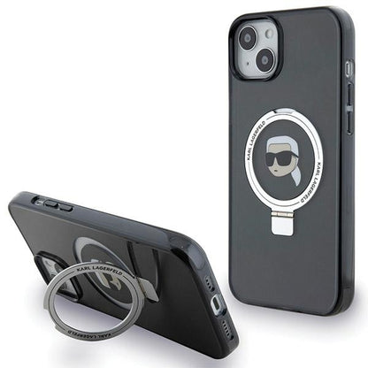 Θήκη MagSafe για Apple iPhone 15, Karl Lagerfeld, Ring Stand Karl's Head, Μαύρη
