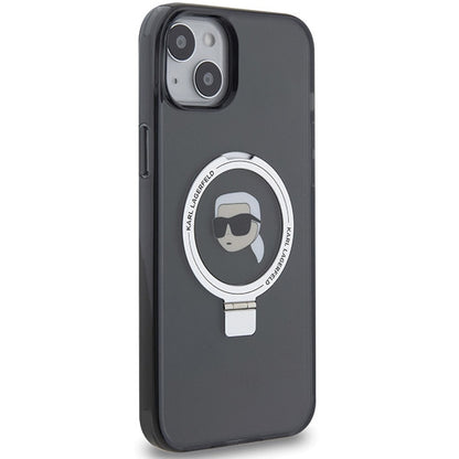 Θήκη MagSafe για Apple iPhone 15, Karl Lagerfeld, Ring Stand Karl's Head, Μαύρη