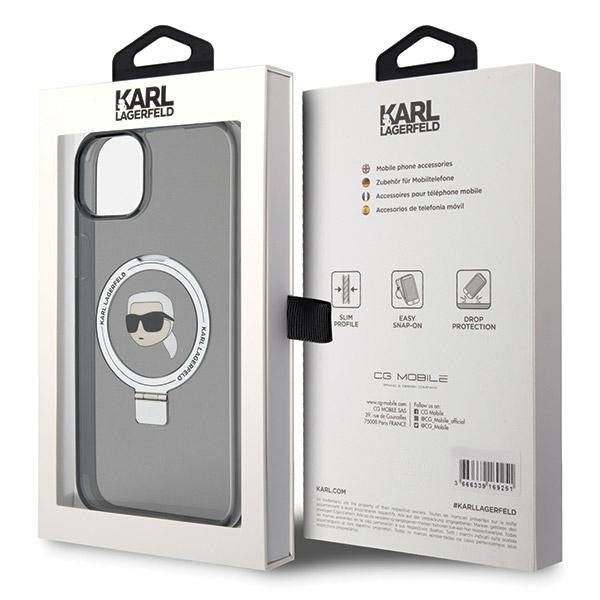 Θήκη MagSafe για Apple iPhone 15, Karl Lagerfeld, Ring Stand Karl's Head, Μαύρη