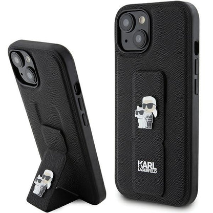 MagSafe Case for Apple iPhone 15, Karl Lagerfeld, Saffiano Gripstand Karl & Choupette, Black