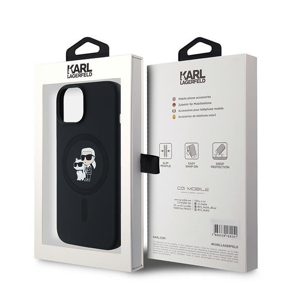 Θήκη MagSafe για Apple iPhone 15, Karl Lagerfeld, Σιλικόνη Karl & Choupette, Μαύρη