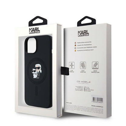 Θήκη MagSafe για Apple iPhone 15, Karl Lagerfeld, Σιλικόνη Karl & Choupette, Μαύρη