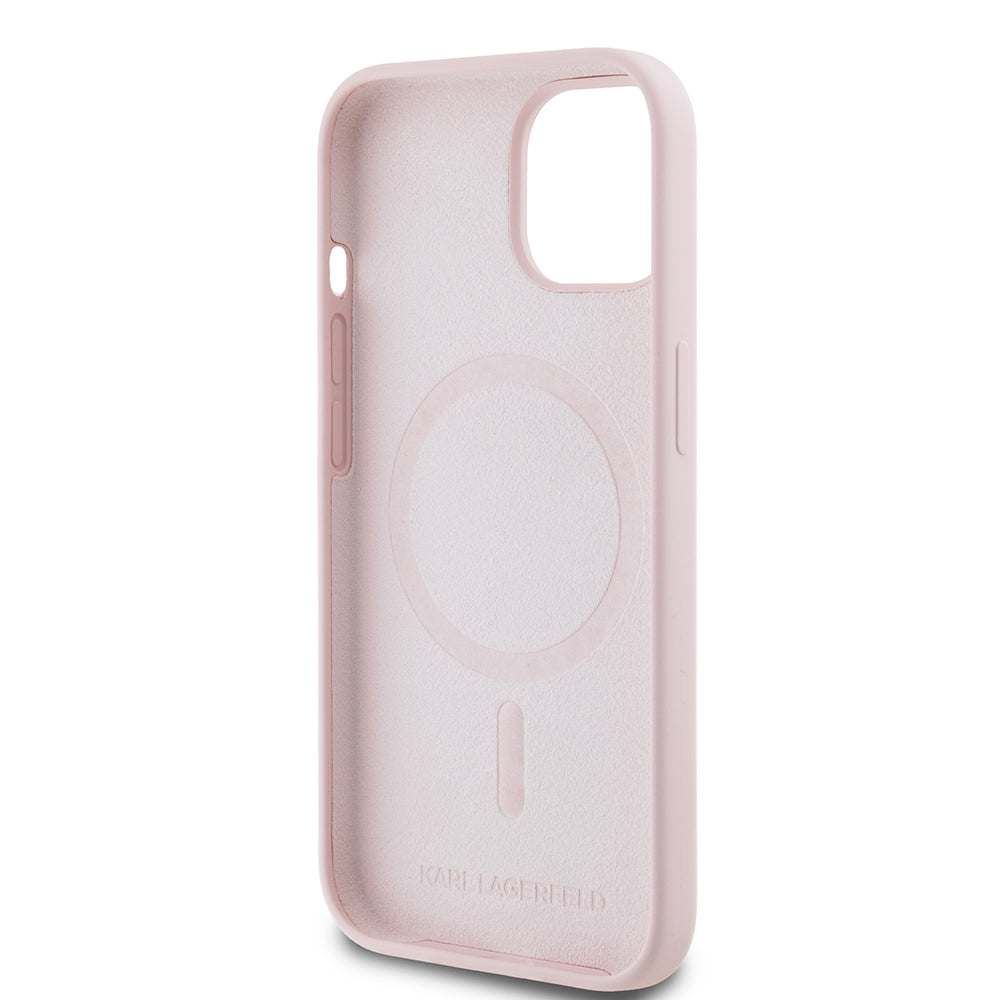 Θήκη MagSafe για Apple iPhone 15, Karl Lagerfeld, Σιλικόνη Karl & Choupette's Heads, Ροζ