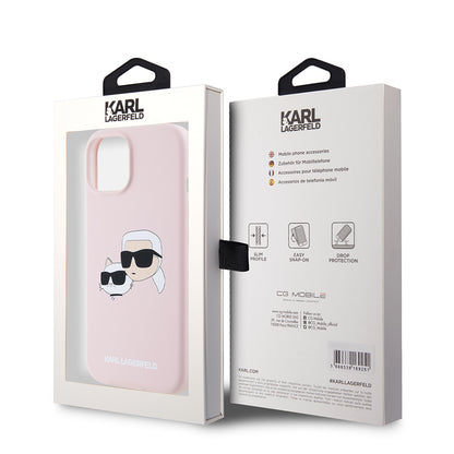 Θήκη MagSafe για Apple iPhone 15, Karl Lagerfeld, Σιλικόνη Karl & Choupette's Heads, Ροζ