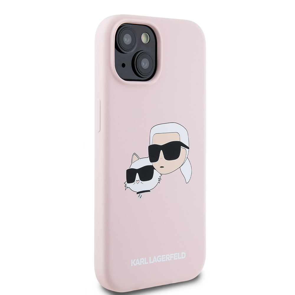 Θήκη MagSafe για Apple iPhone 15, Karl Lagerfeld, Σιλικόνη Karl & Choupette's Heads, Ροζ