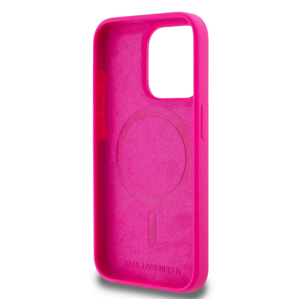 Θήκη MagSafe για Apple iPhone 15, Karl Lagerfeld, Σιλικόνη Karl's Head, Φούξια