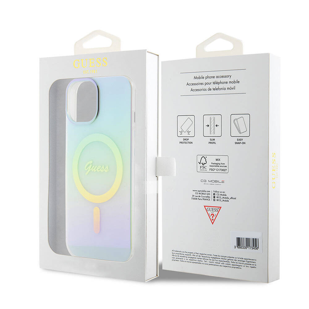 Θήκη MagSafe για Apple iPhone 15 Plus, Guess, IML Iridescent, Τυρκουάζ