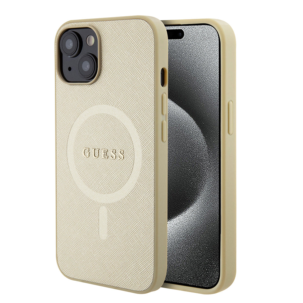 Θήκη MagSafe για Apple iPhone 15 Plus, Guess, Saffiano, Χρυσή
