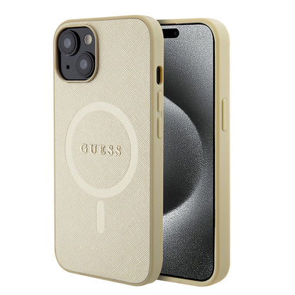 Θήκη MagSafe για Apple iPhone 15 Plus, Guess, Saffiano, Χρυσή