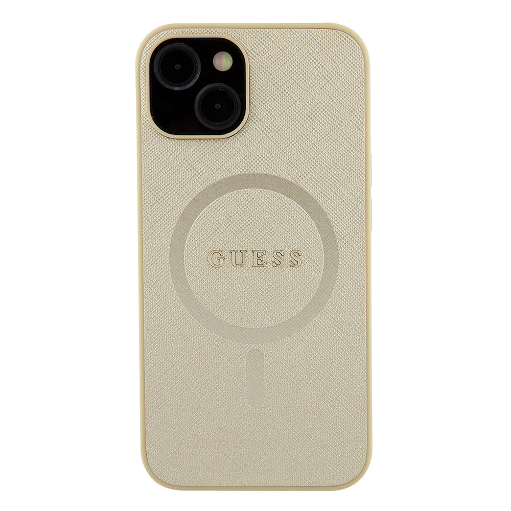 Θήκη MagSafe για Apple iPhone 15 Plus, Guess, Saffiano, Χρυσή