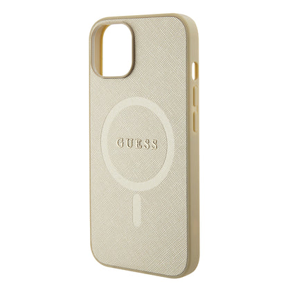 Θήκη MagSafe για Apple iPhone 15 Plus, Guess, Saffiano, Χρυσή